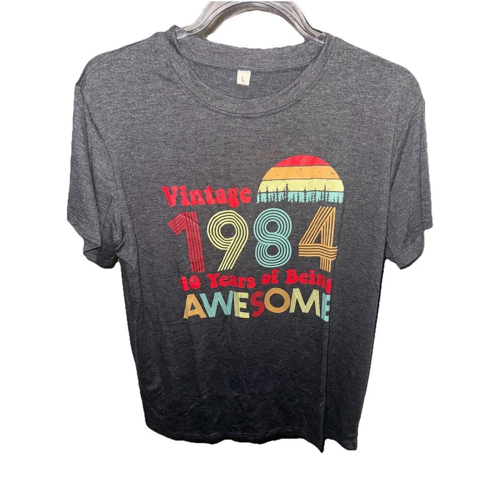 Vintage 1984 Graphic T-Shirt "40 Years of Being Awesome" Gray Size L Unisex
